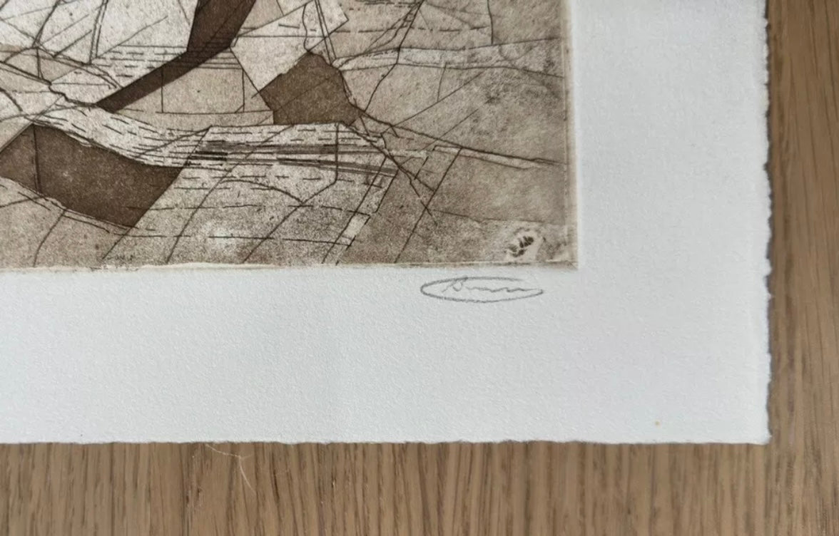 Seltene Orig.-Radierung v. Bildhauer u. Künstler Hubert Benatzky (1920-1988) Abstrakte Kunst X Landschaftsarchitektur
X Geometrie