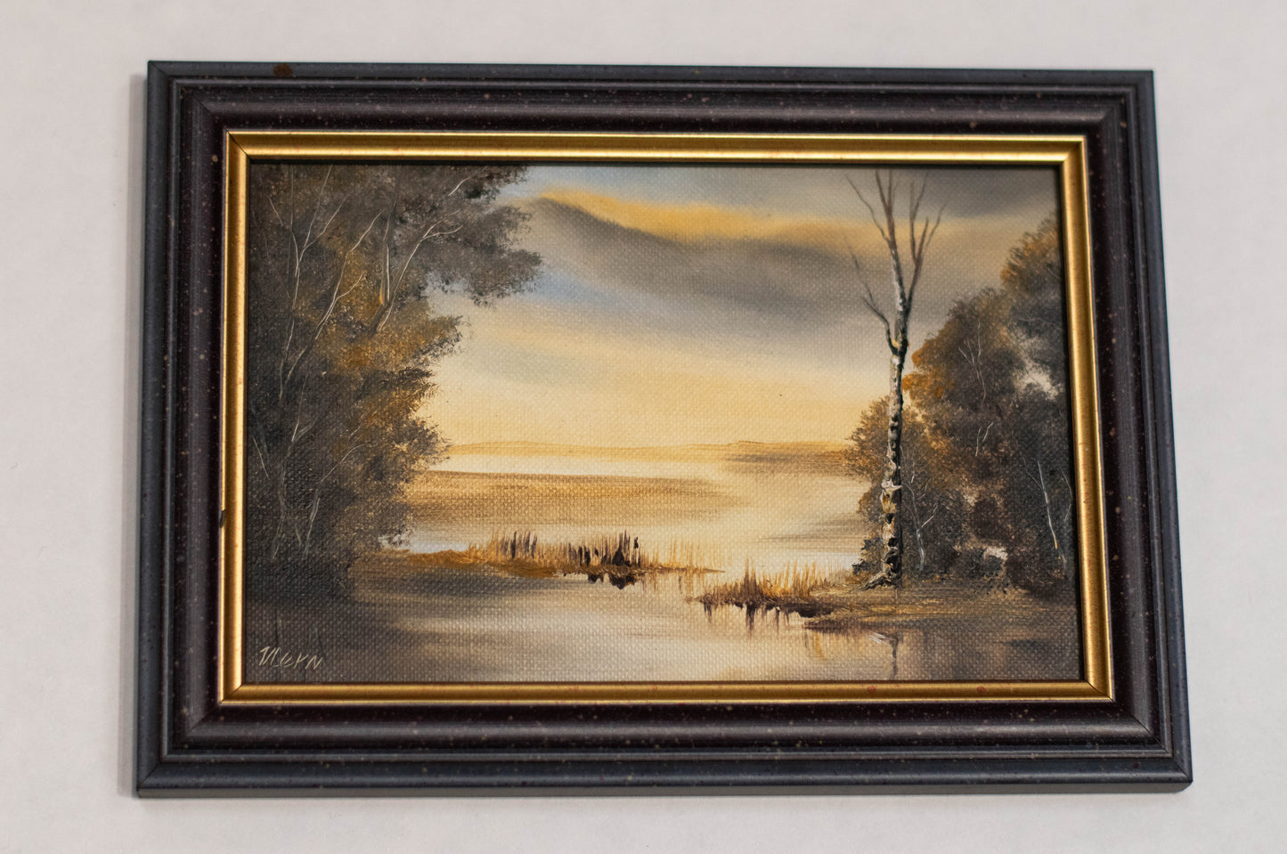 Landschaft im Morgengrauen / Sonnenaufgang - Kl. Gemälde v. Ilse Nern