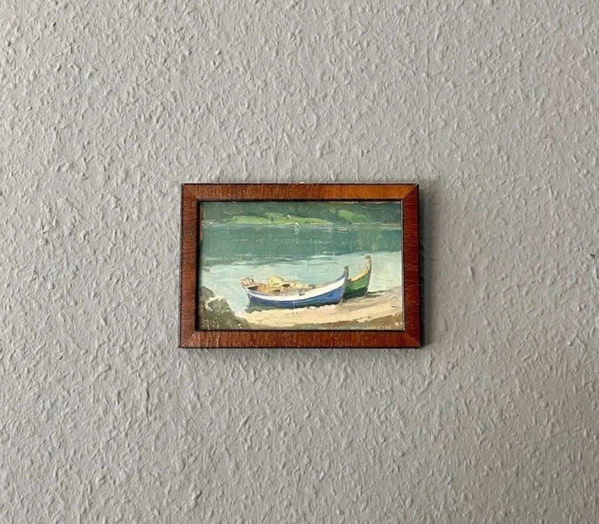 Original-Gemälde Hermann Göhler 1917 Öl auf Karton Kochelsee Ruderboote Seeufer