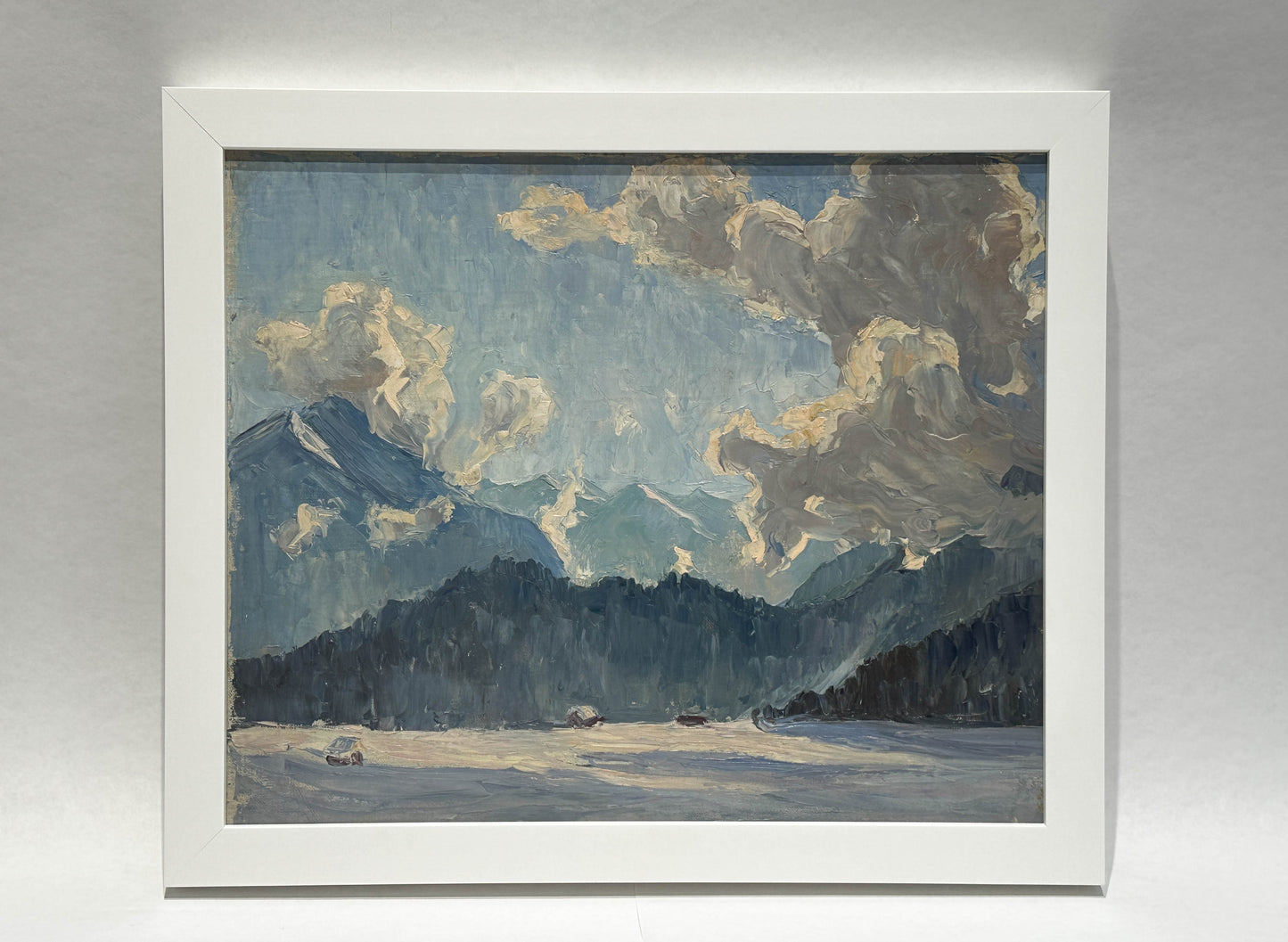 Alpine Schneelandschaft mit strahlend blauem Himmel, Atemberaubendes Orig.-Gemälde von Elfriede Jungk (1889-1955)