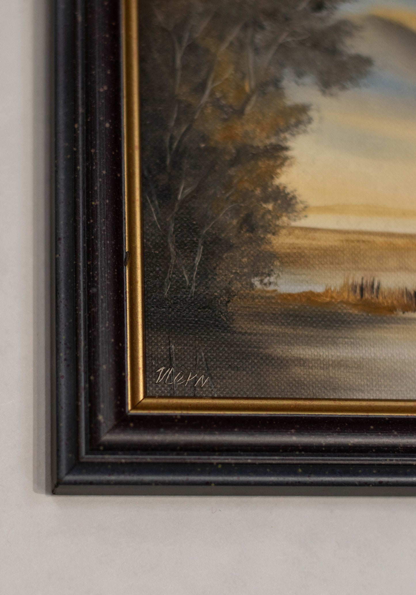 Landschaft im Morgengrauen / Sonnenaufgang - Kl. Gemälde v. Ilse Nern
