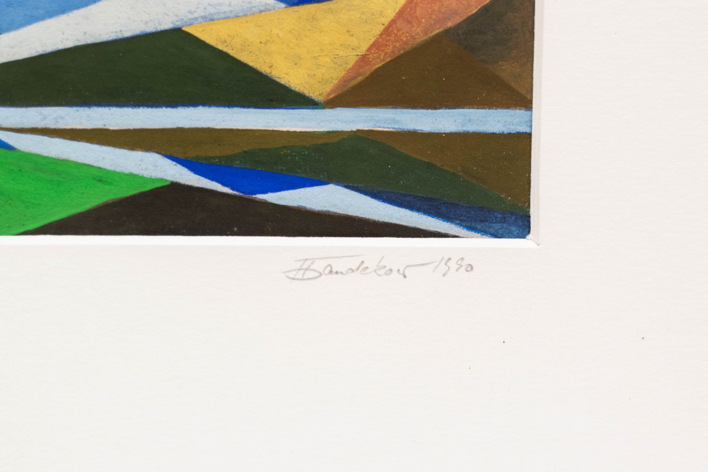 Mischtechnik auf Papier „Leuchtturm Westerheversand“ von Fred Bandekow (1934-2016), Nordfriesland Kubismus 1990