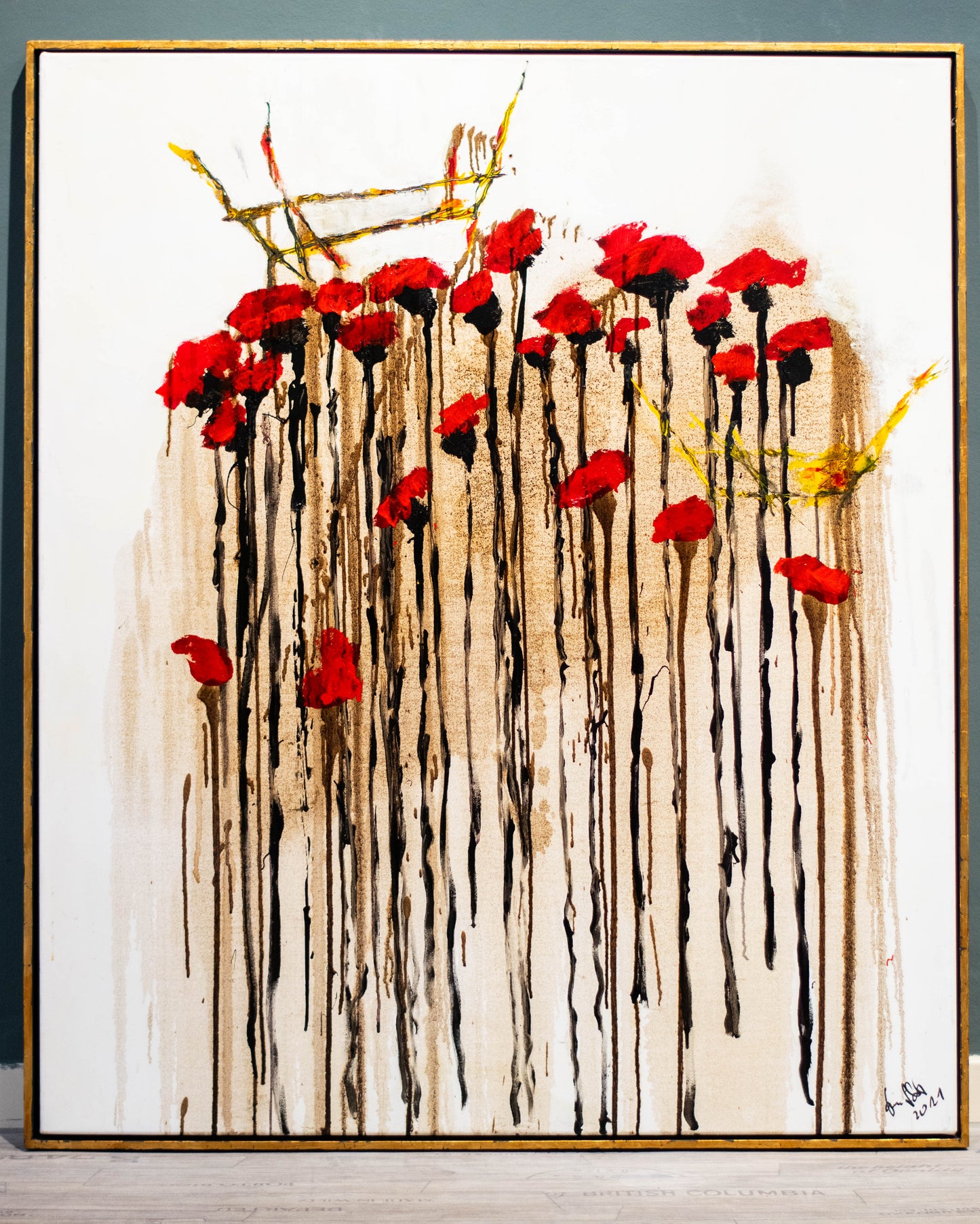 Mohnblumen, o.T., Jan Schröder (*1948), Mischtechnik auf Leinwand, 2021.