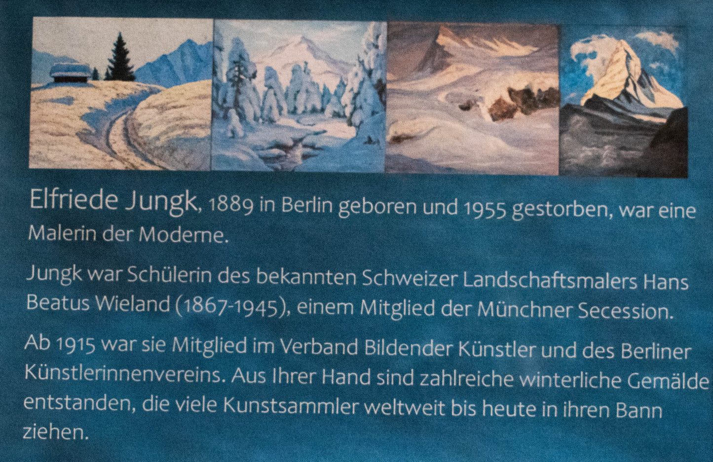 Alpine Schneelandschaft mit strahlend blauem Himmel, Atemberaubendes Orig.-Gemälde von Elfriede Jungk (1889-1955)