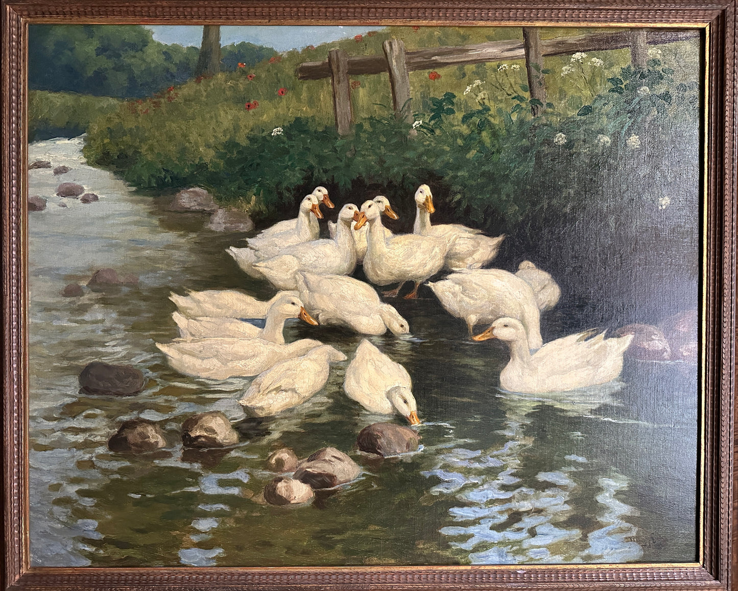 Orig.-Gemälde v. Ernö Nagy (1881 Budapest - 1951 München) Weiße Enten im Bach, um 1925