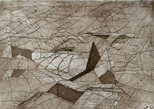 Seltene Orig.-Radierung v. Bildhauer u. Künstler Hubert Benatzky (1920-1988) Abstrakte Kunst X Landschaftsarchitektur
X Geometrie