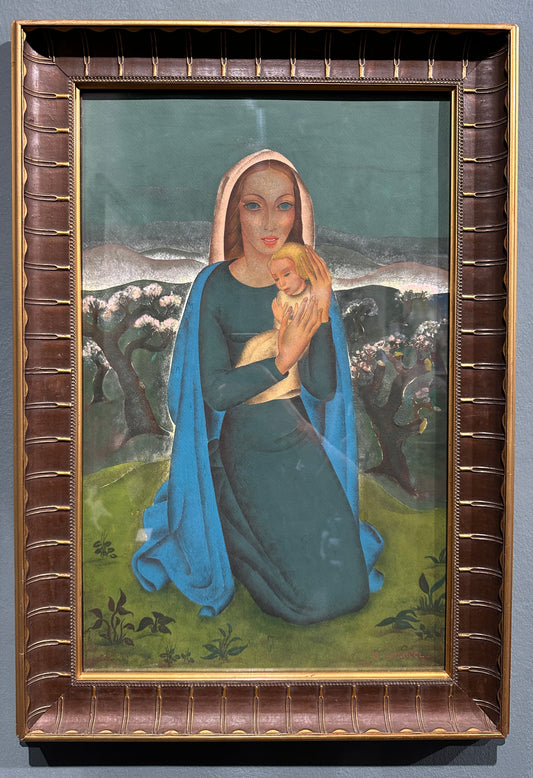 Orig.-Gemälde Knieende Madonna mit Kind, ANTOINE SERNEELS (1909-1999) im Art-Deco-Holzrahmen