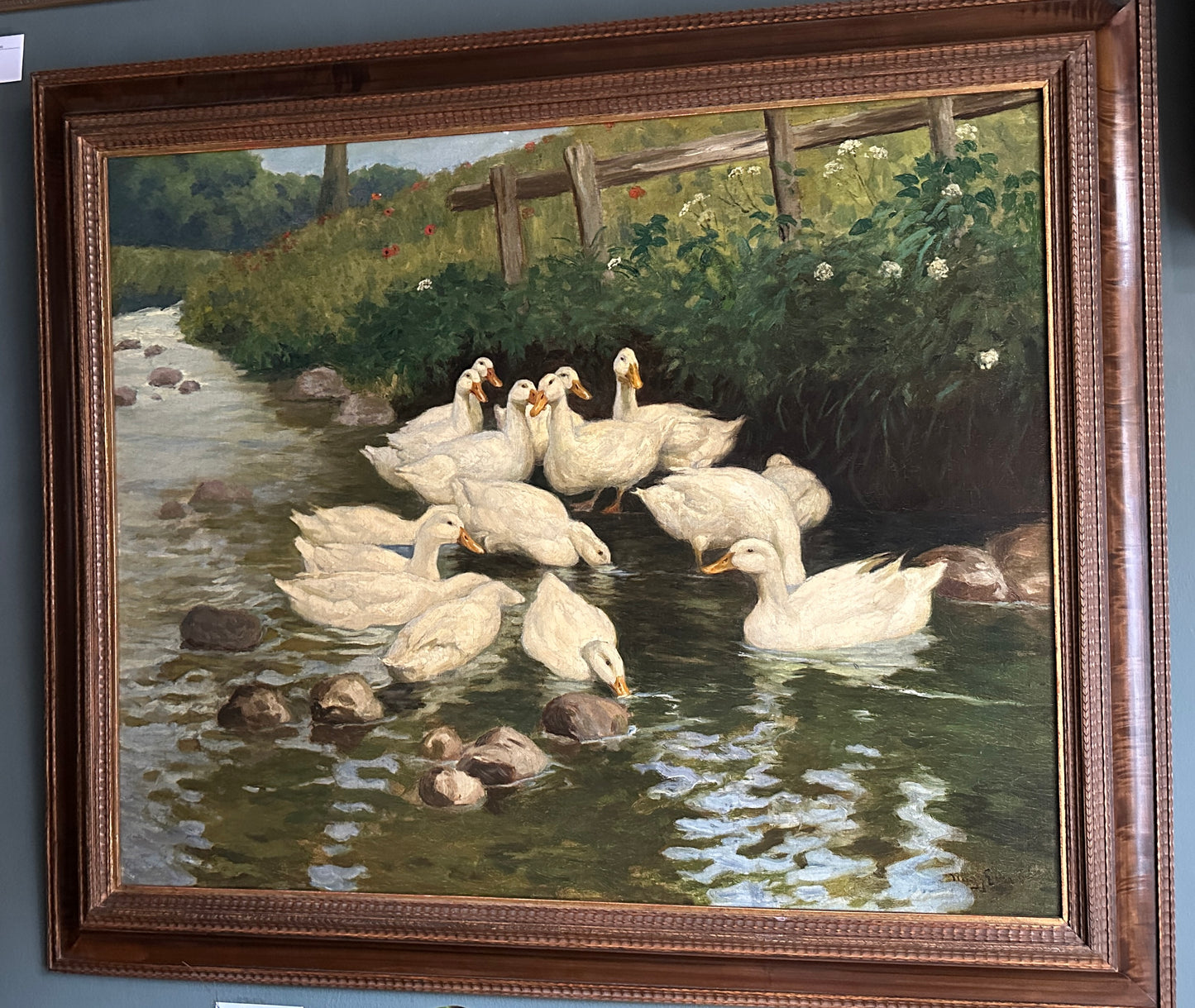 Orig.-Gemälde v. Ernö Nagy (1881 Budapest - 1951 München) Weiße Enten im Bach, um 1925