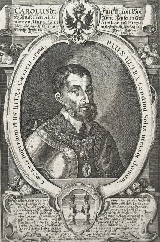 Kupferstich Kaiser Karl V. (1500-1558), um 1750 nach e. Portrait von Paul Rubens