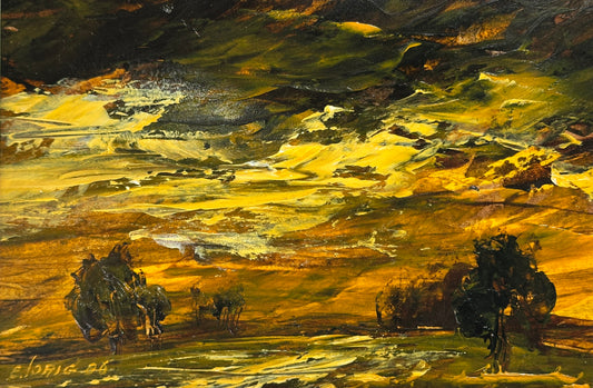 Orig.-Gemälde v. Kunstmaler Edgar Lorig (Trier 1941-2012 Innsbruck). Herbstliche Landschaft m. Bäumen & dunklen Wolken