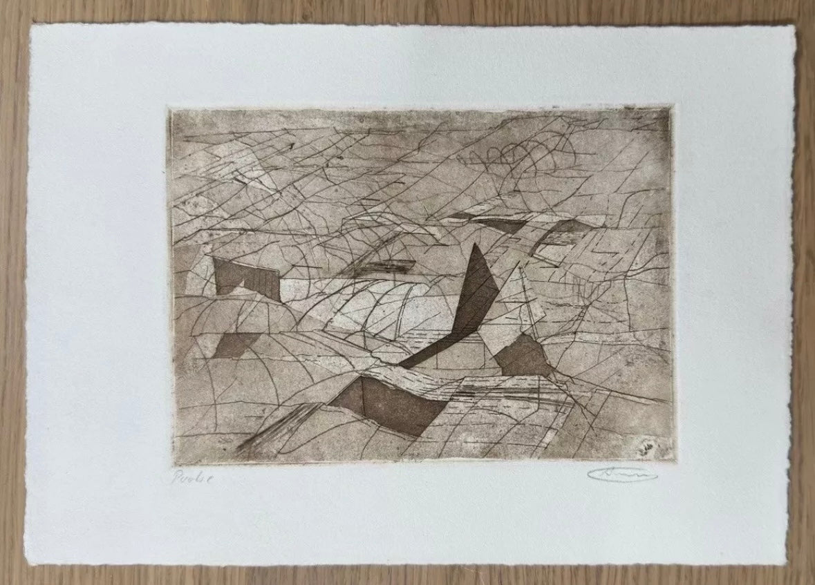 Seltene Orig.-Radierung v. Bildhauer u. Künstler Hubert Benatzky (1920-1988) Abstrakte Kunst X Landschaftsarchitektur
X Geometrie