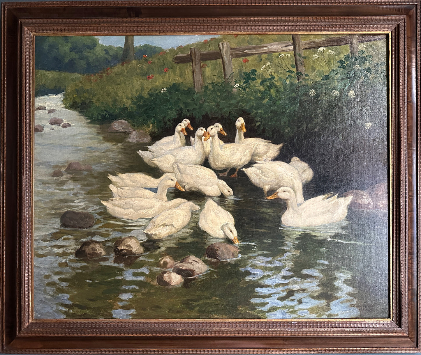 Orig.-Gemälde v. Ernö Nagy (1881 Budapest - 1951 München) Weiße Enten im Bach, um 1925
