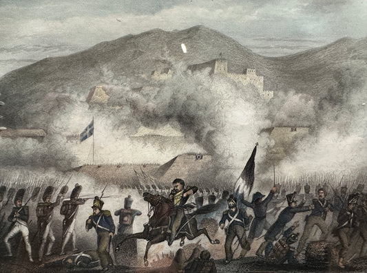 Orig. Altkolorierter Stahlstich „Torres Vedras“ George W. Terry David Pound