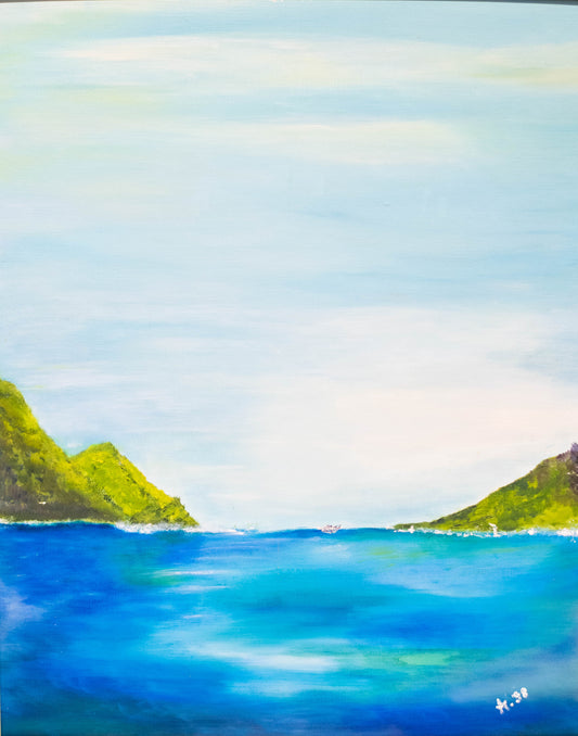 Original-Ölgemälde Meeresbucht mit Boot von Fred Bandekow (1934-2016), 1998