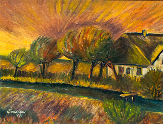 Original-Ölgemälde „Sielzug bei Oldenswort“ von Fred Bandekow (1934-2016), 1987 Nordfriesland