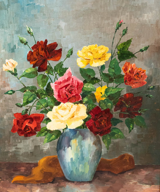 Original-Ölgemälde Paul Meyer (1904-1967) Stillleben Bunte Rosen in Vase