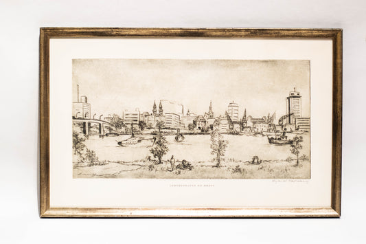 Original-Radierung 1970er Jahre Ludwigshafen am Rhein, Robert Lauth (1896-1985)