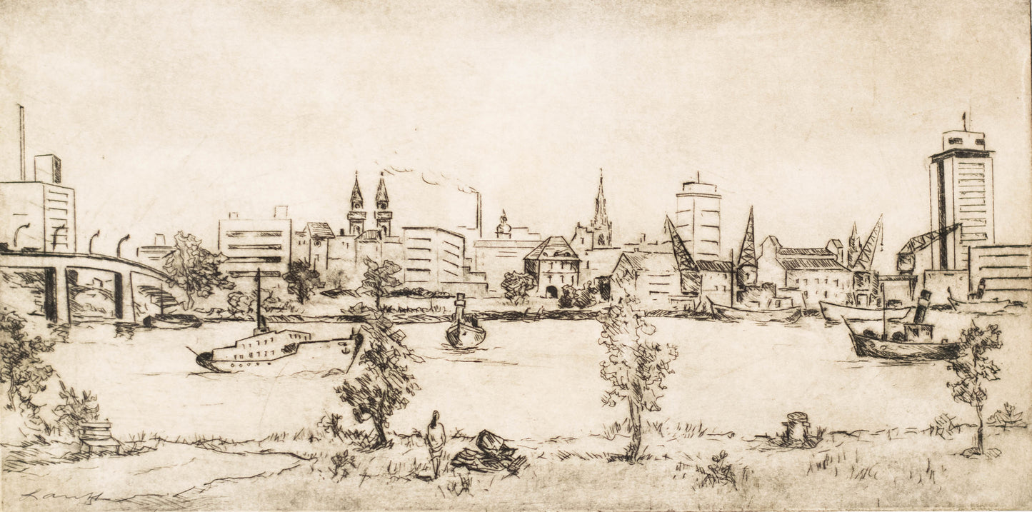 Original-Radierung 1970er Jahre Ludwigshafen am Rhein, Robert Lauth (1896-1985)