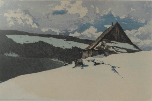 Original-Farbradierung Friedrich Iwan (1889-1967) Winterliches Riesengebirge, Winterlandschaft Sudeten