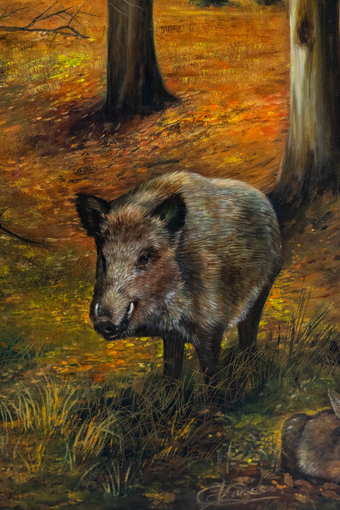 **Original-Gemälde v. Christiane Vleugels (*1963 Antwerpen), Waldtiere im Herbst**