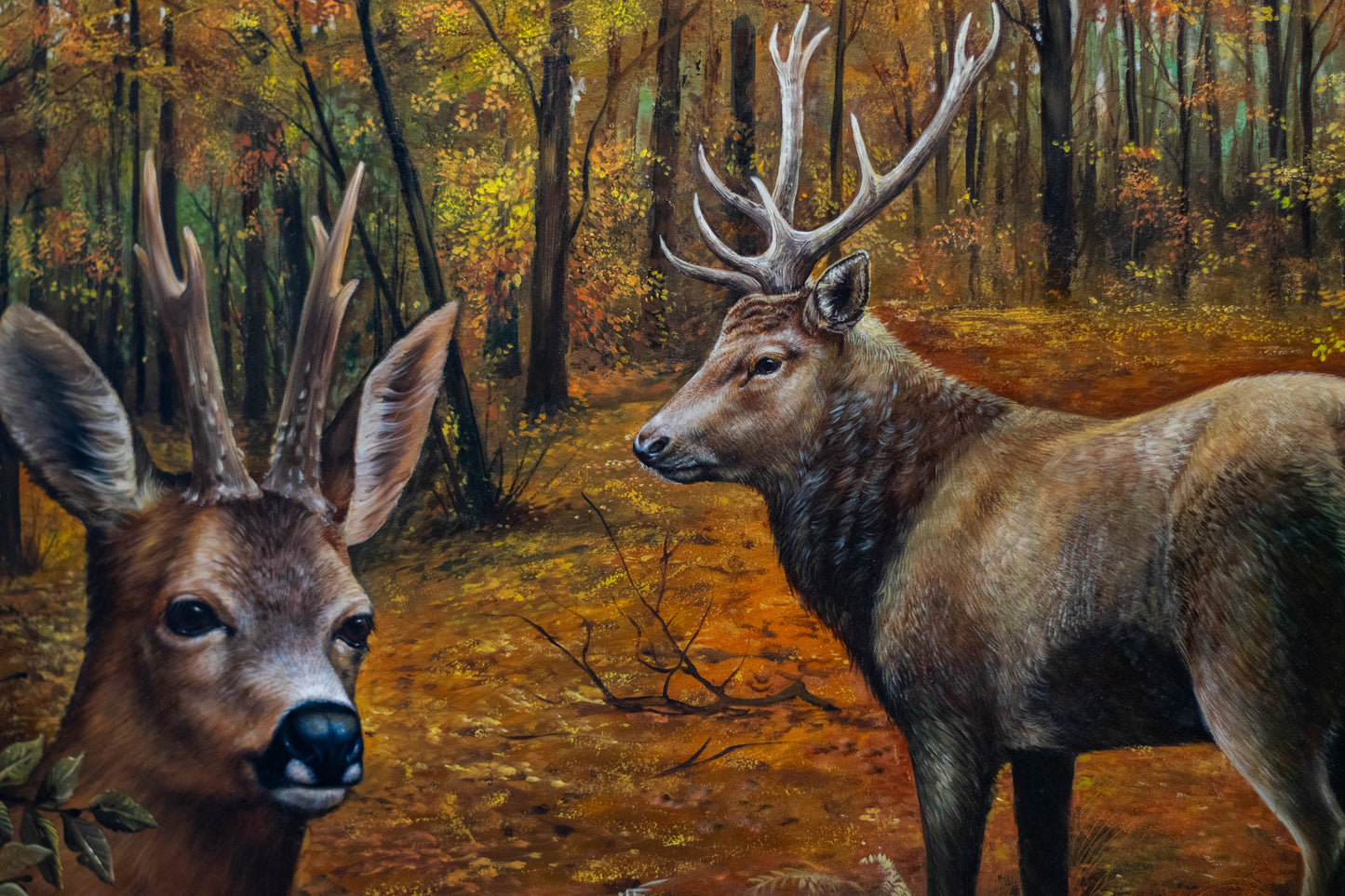 **Original-Gemälde v. Christiane Vleugels (*1963 Antwerpen), Waldtiere im Herbst**