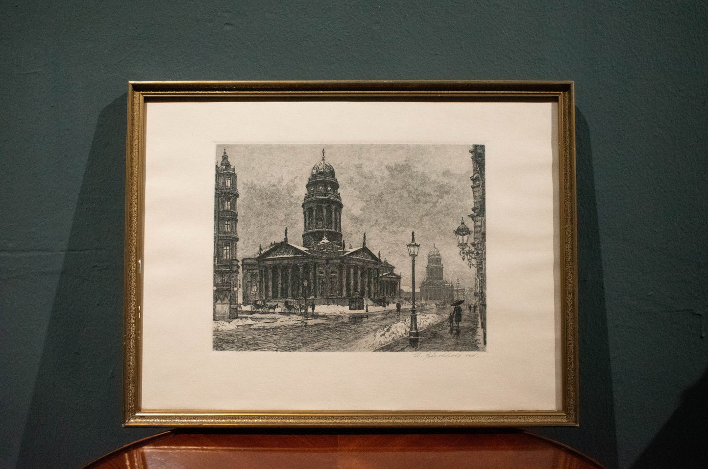 Alte Radierung Gendarmenmarkt Berlin - Deutscher Dom um 1910. Max Buchholz (1878-1947)