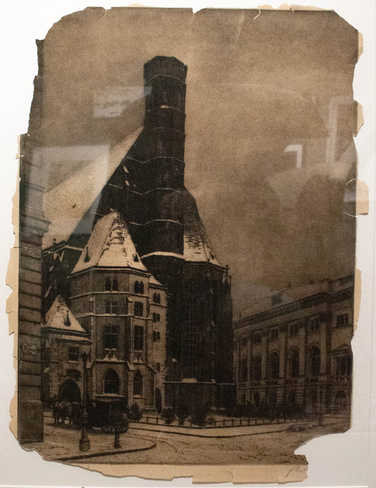 Orig.-Radierung von Ferdinand Eckhardt (1876-1952), Minoritenkirche Wien, signiert, Blatt an den Rändern beschädigt.
