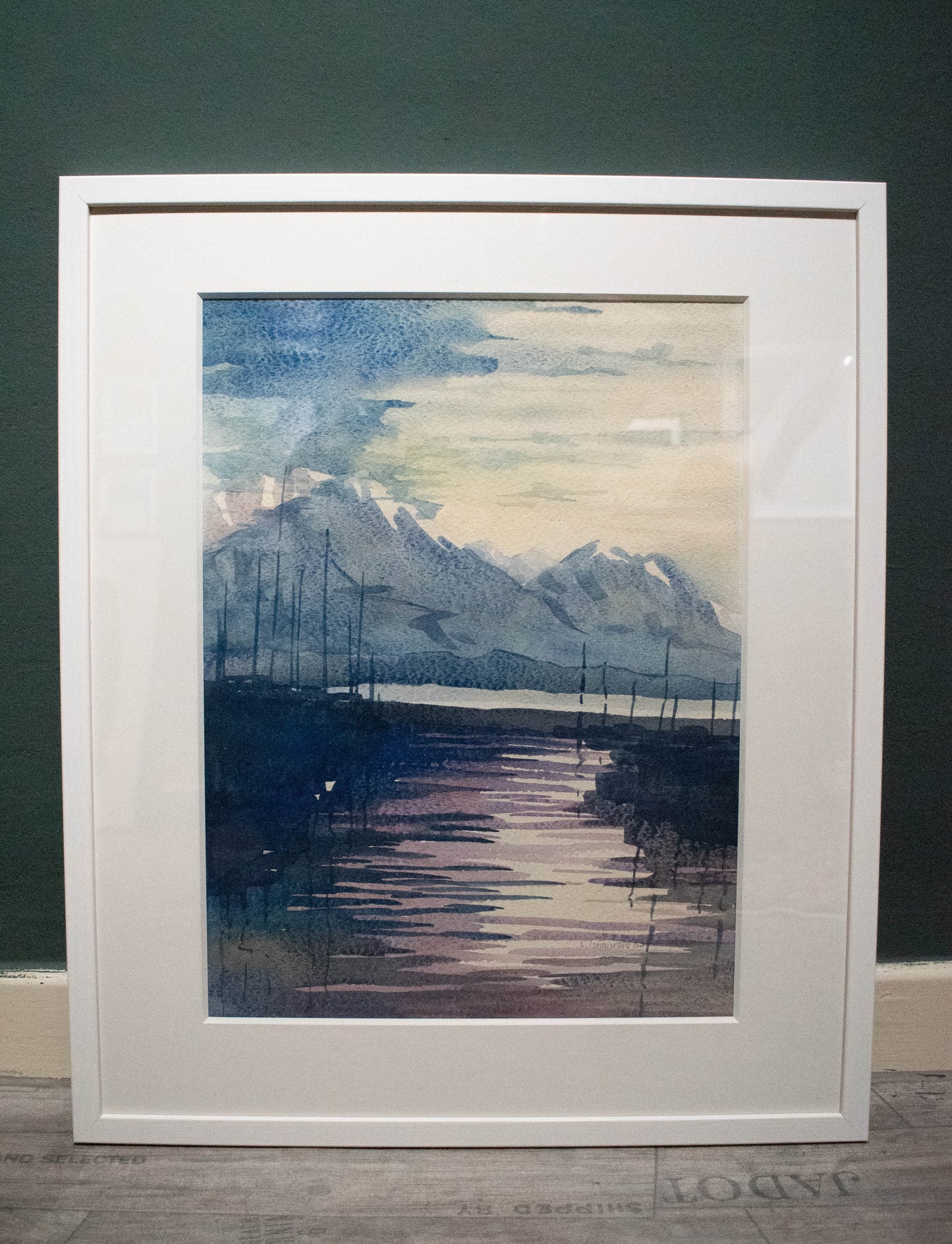 Winterliche Bergseeaussicht, Orig.-Aquarell auf Zeichenpapier von L. Grunwald, 1983, Künstler des 20. Jh., 80er Jahre Kunst