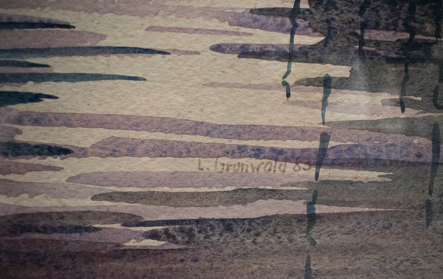 Winterliche Bergseeaussicht, Orig.-Aquarell auf Zeichenpapier von L. Grunwald, 1983, Künstler des 20. Jh., 80er Jahre Kunst