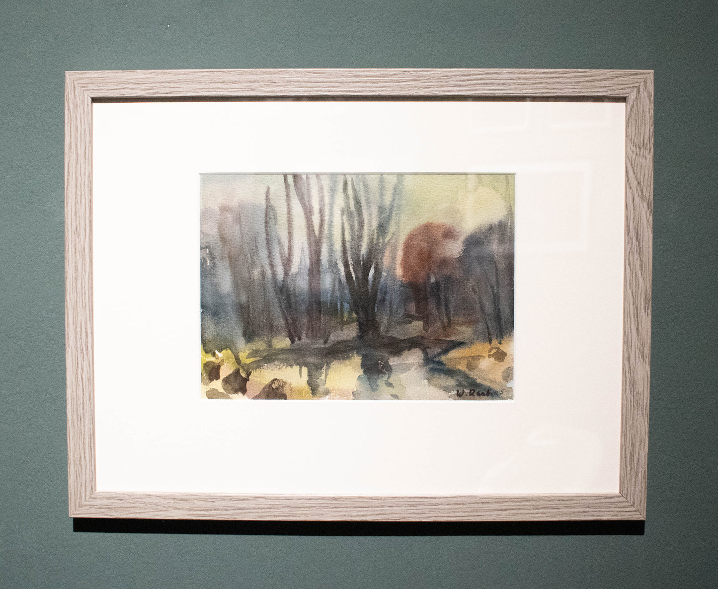 Winterliche Flusslandschaft an der Nidda, Vogelschutzgebiet Hausen, 1965, Aquarell von Wilhelm Raab (1907-1989)