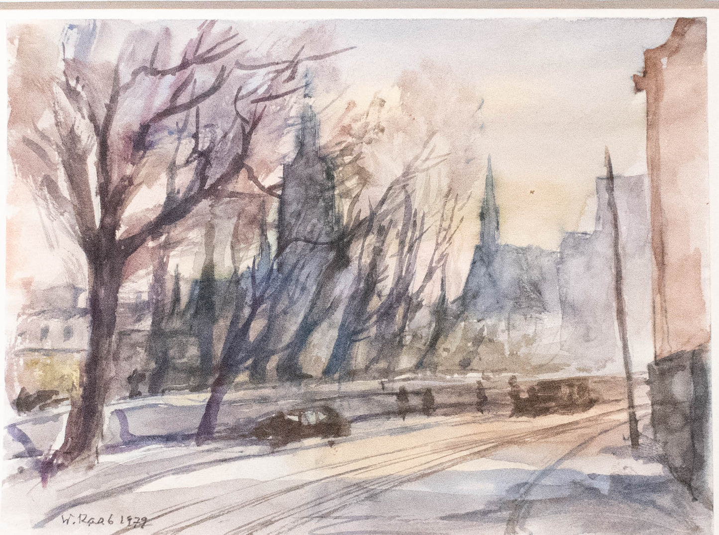 Am alten Jüdischen Friedhof 1979, Frankfurt a. Main, Aquarell Wilhelm Raab (1907-1989)