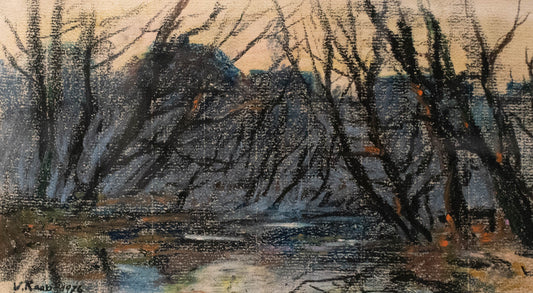 Winterliche Baumpoesie an der Nidda, Pastell auf Bütten, Frankfurter Maler Wilhelm Raab (1907-1989)