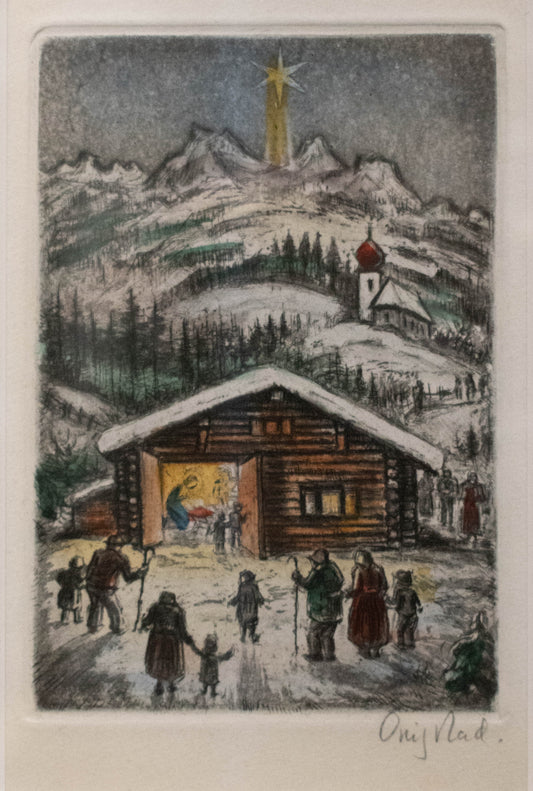 Orig.-Radierung Weihnachten, Krippe, Jesuskind, 1980er Jahre