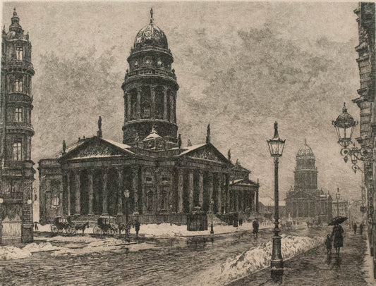 Alte Radierung Gendarmenmarkt Berlin - Deutscher Dom um 1910. Max Buchholz (1878-1947)
